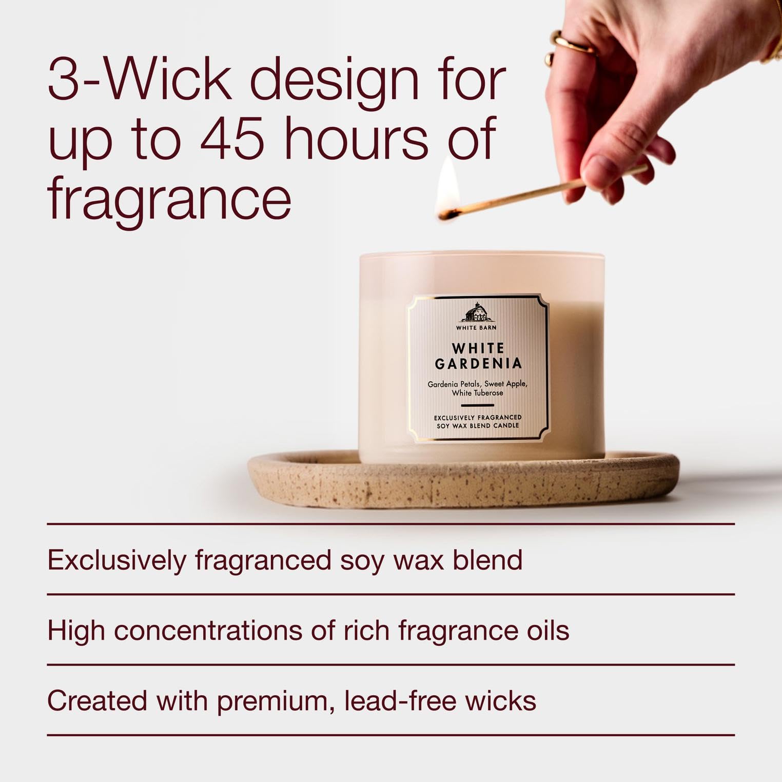 Bath and Body Works, White Barn 3-Wick Candle w/Essential Oils